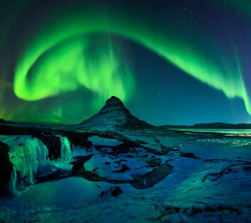 Auroras at Kirkjufell in Snaefellsnes